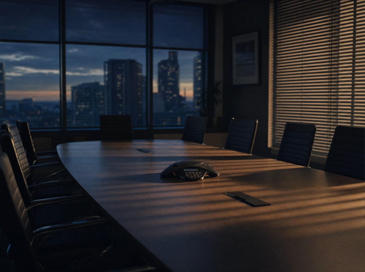 Empty boardroom with speakerphone