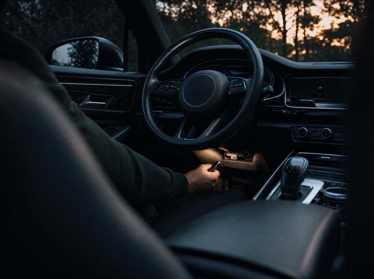 Dark car interior at dusk